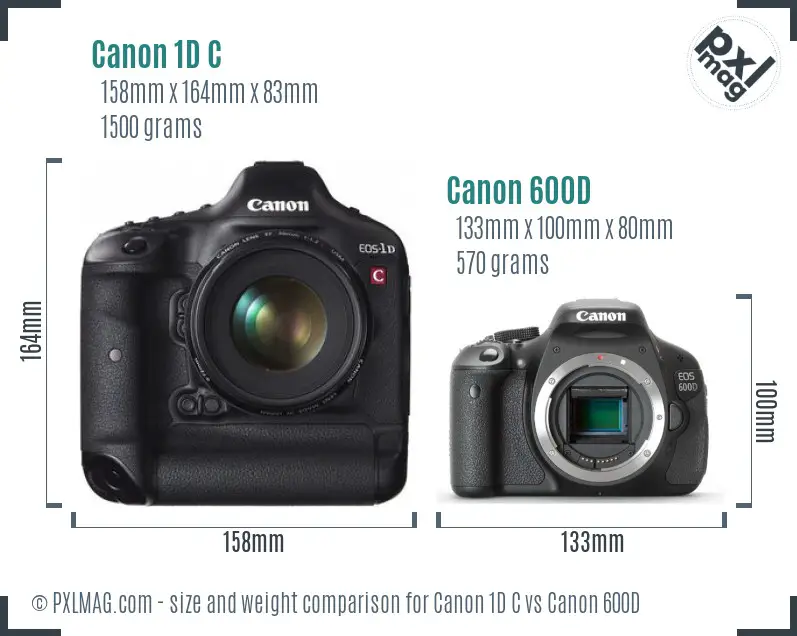 Canon 1D C vs Canon 600D size comparison