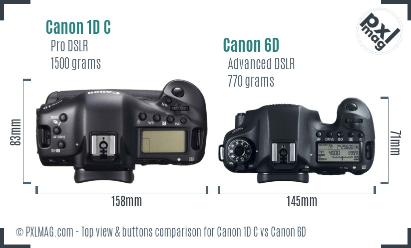 Canon 1D C vs Canon 6D top view buttons comparison