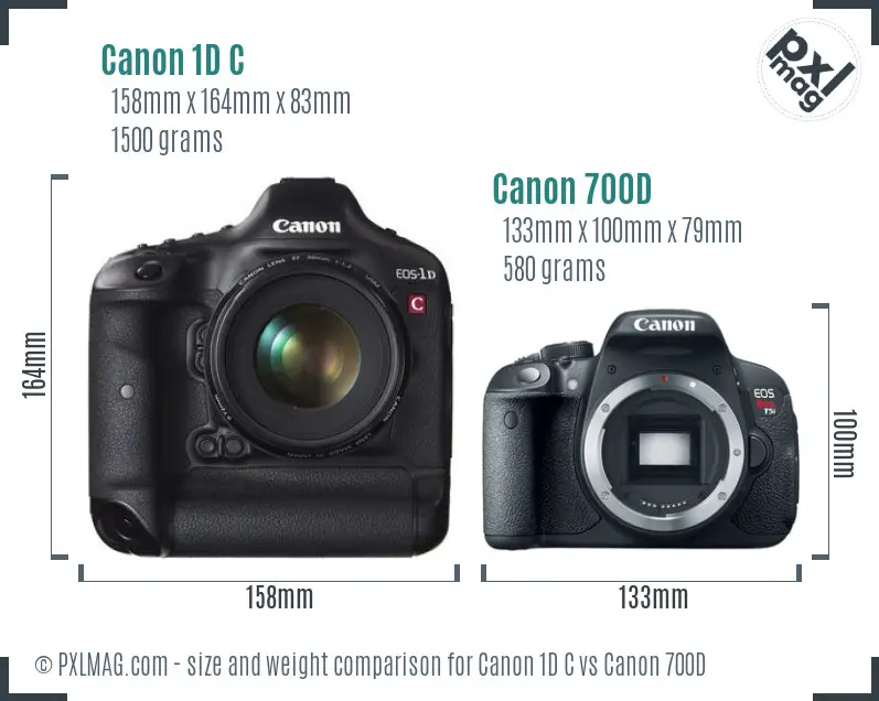 Canon 1D C vs Canon 700D size comparison