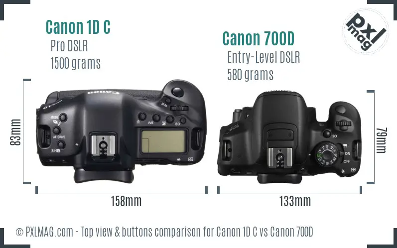 Canon 1D C vs Canon 700D top view buttons comparison