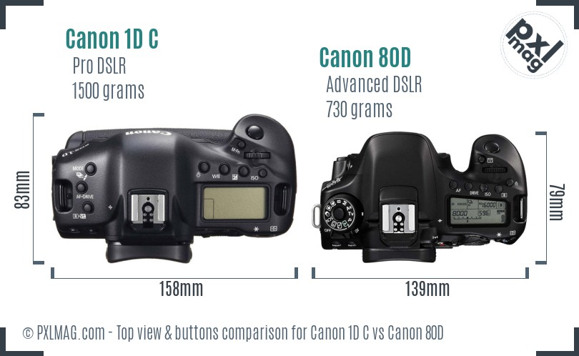 Canon 1D C vs Canon 80D top view buttons comparison
