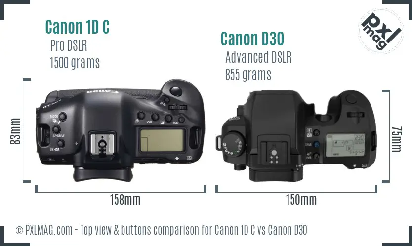 Canon 1D C vs Canon D30 top view buttons comparison Canon 1D C vs Canon D30 top view buttons comparison