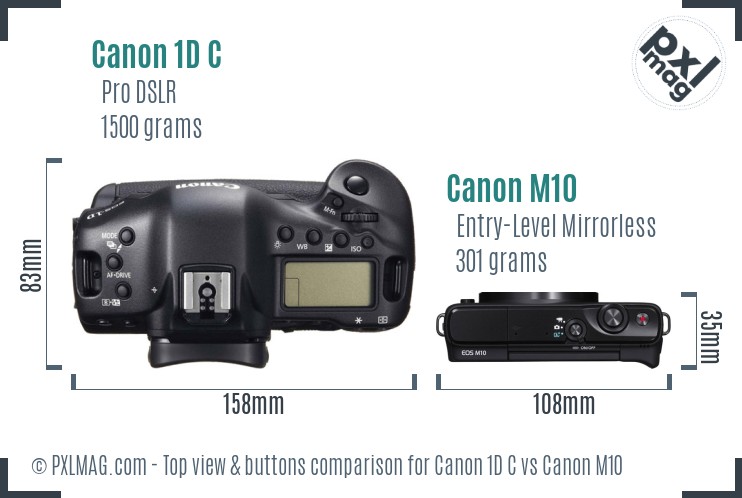 Canon 1D C vs Canon M10 top view buttons comparison
