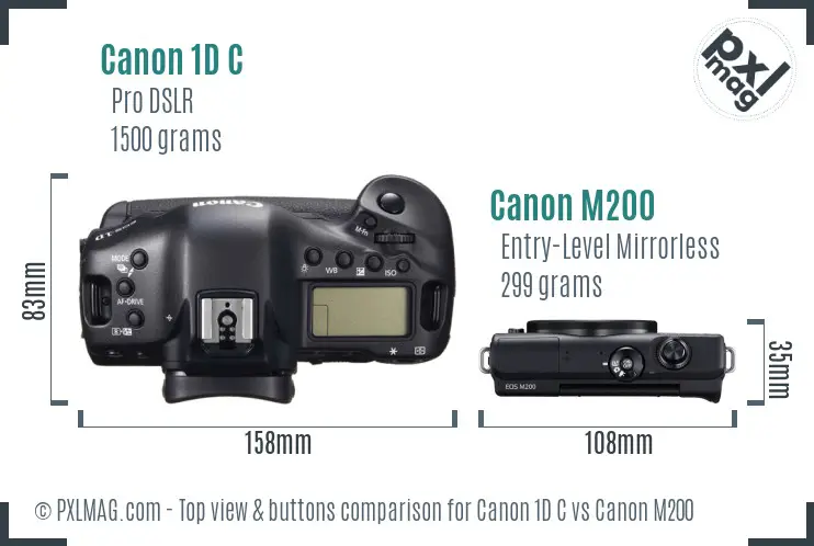Canon 1D C vs Canon M200 top view buttons comparison