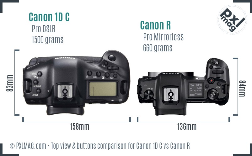 Canon 1D C vs Canon R top view buttons comparison
