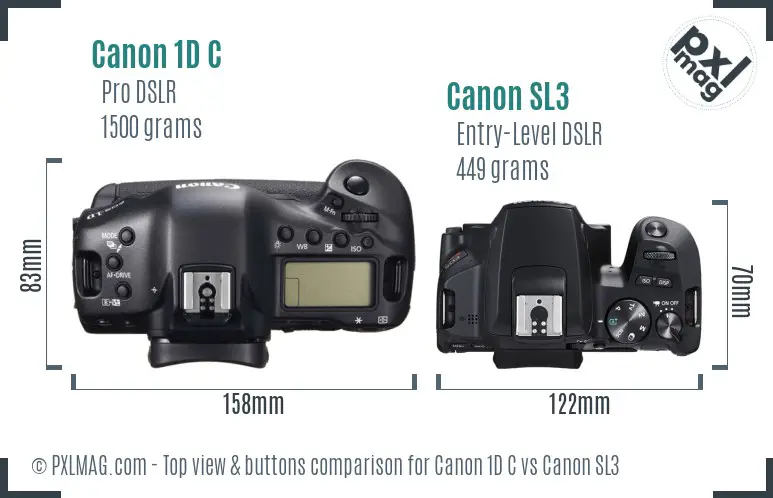 Canon 1D C vs Canon SL3 top view buttons comparison