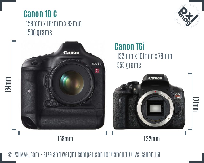 Canon 1D C vs Canon T6i size comparison