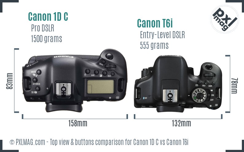 Canon 1D C vs Canon T6i top view buttons comparison