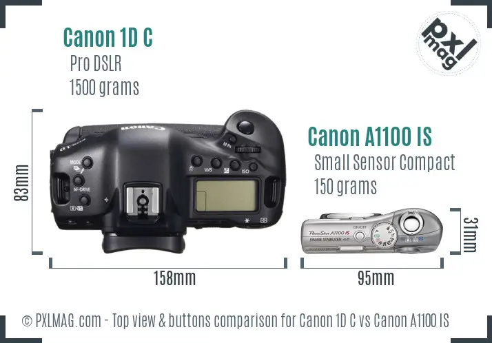 Canon 1D C vs Canon A1100 IS top view buttons comparison