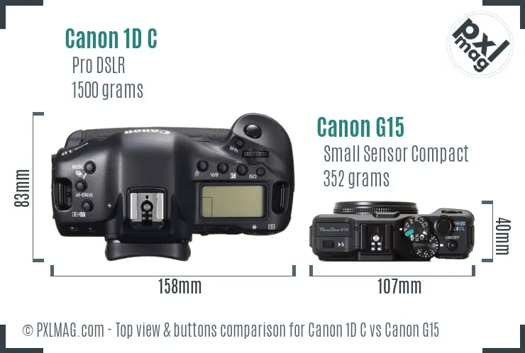 Canon 1D C vs Canon G15 top view buttons comparison