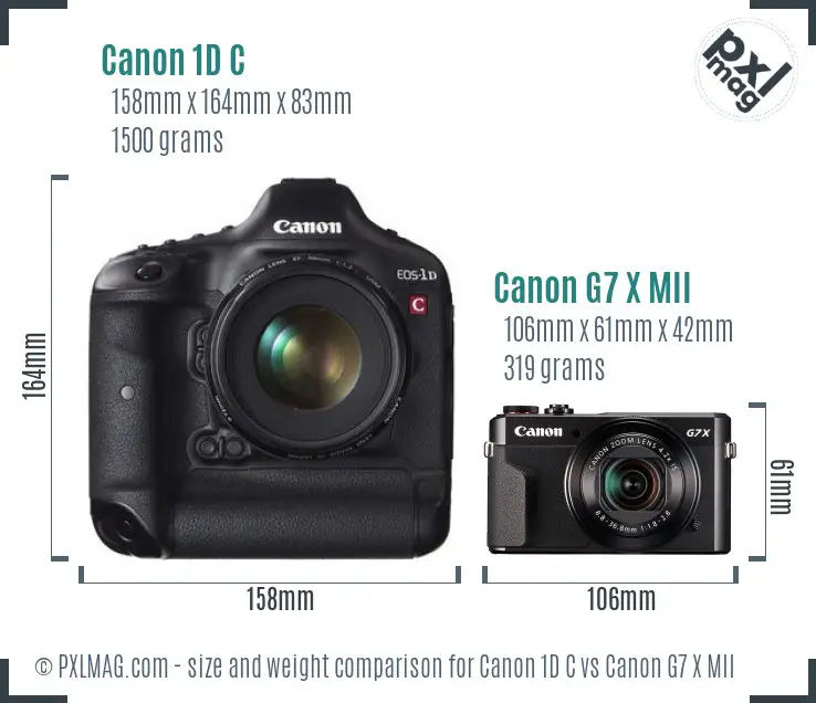 Canon 1D C vs Canon G7 X MII size comparison