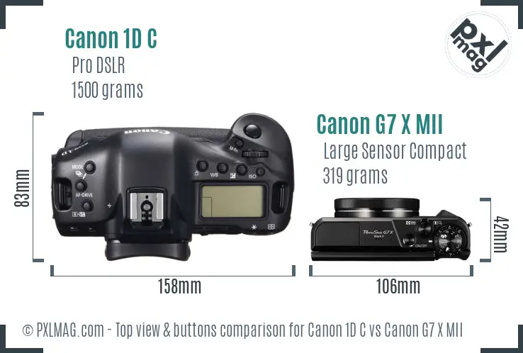 Canon 1D C vs Canon G7 X MII top view buttons comparison