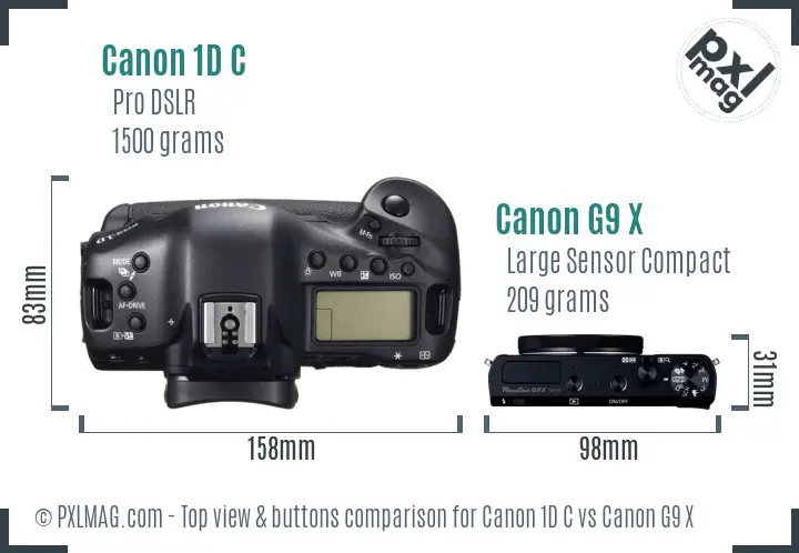 Canon 1D C vs Canon G9 X top view buttons comparison