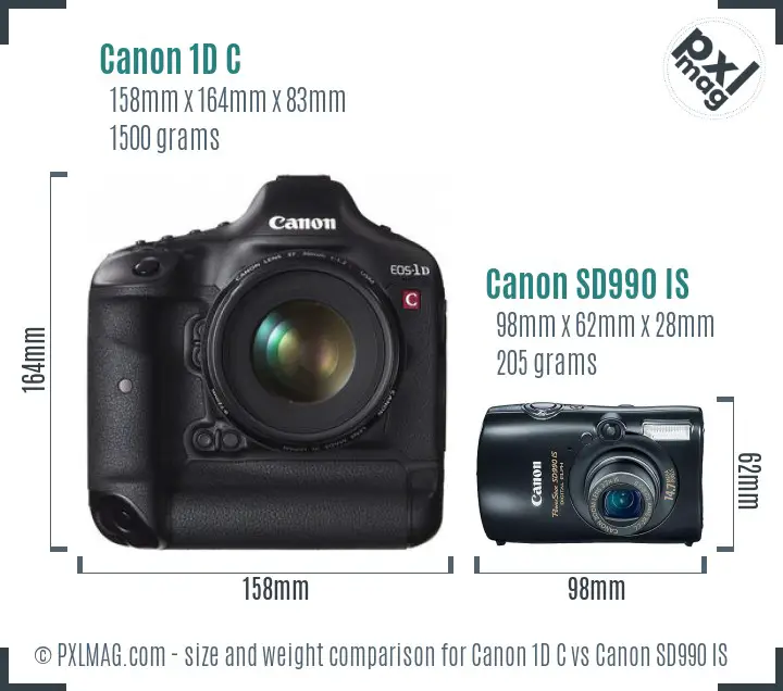 Canon 1D C vs Canon SD990 IS size comparison Canon 1D C vs Canon SD990 IS size comparison