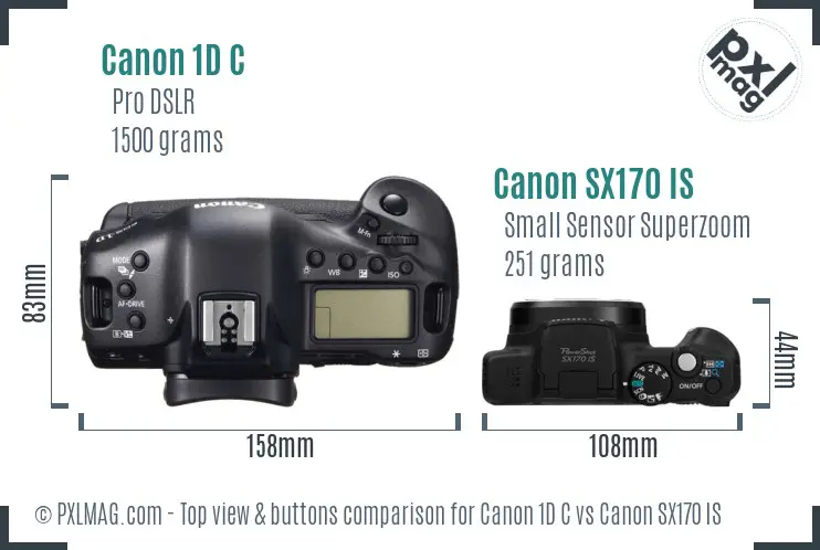 Canon 1D C vs Canon SX170 IS top view buttons comparison Canon 1D C vs Canon SX170 IS top view buttons comparison