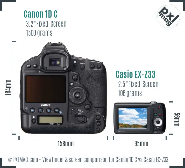 Canon 1D C vs Casio EX-Z33 Screen and Viewfinder comparison