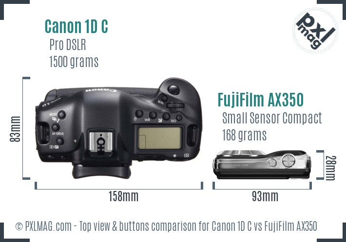 Canon 1D C vs FujiFilm AX350 top view buttons comparison