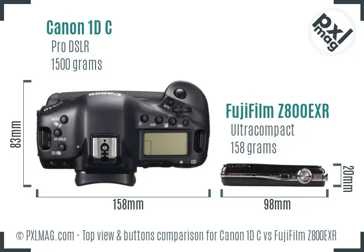 Canon 1D C vs FujiFilm Z800EXR top view buttons comparison