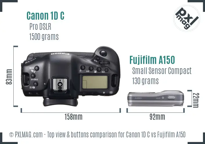 Canon 1D C vs Fujifilm A150 top view buttons comparison Canon 1D C vs Fujifilm A150 top view buttons comparison
