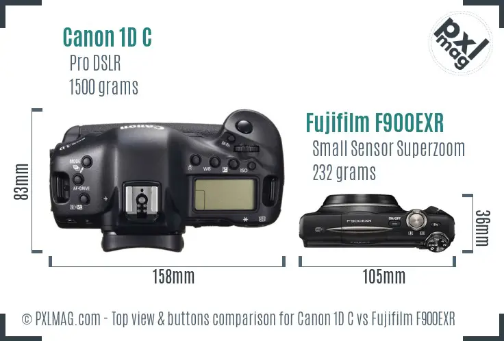 Canon 1D C vs Fujifilm F900EXR top view buttons comparison Canon 1D C vs Fujifilm F900EXR top view buttons comparison