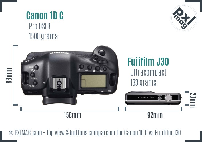 Canon 1D C vs Fujifilm J30 top view buttons comparison