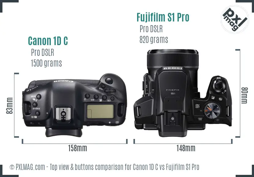 Canon 1D C vs Fujifilm S1 Pro top view buttons comparison