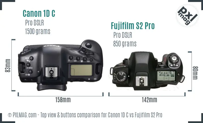 Canon 1D C vs Fujifilm S2 Pro top view buttons comparison