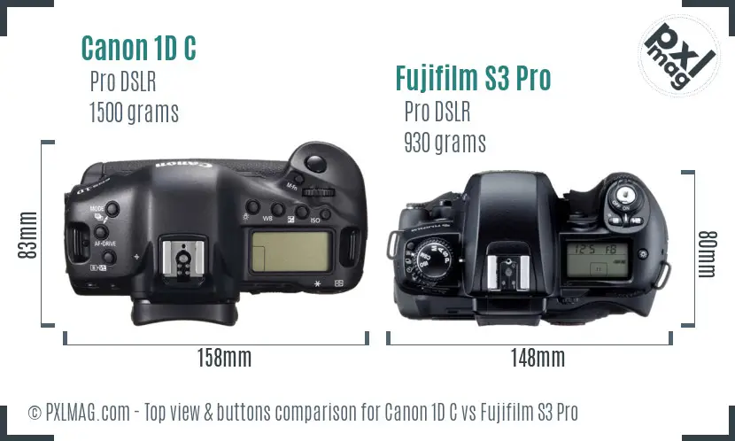 Canon 1D C vs Fujifilm S3 Pro top view buttons comparison