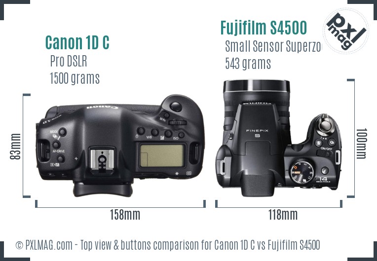 Canon 1D C vs Fujifilm S4500 top view buttons comparison