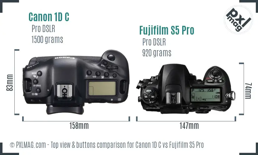 Canon 1D C vs Fujifilm S5 Pro top view buttons comparison