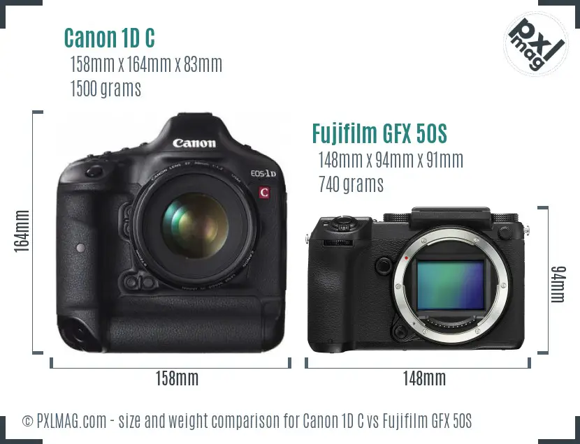Canon 1D C vs Fujifilm GFX 50S size comparison