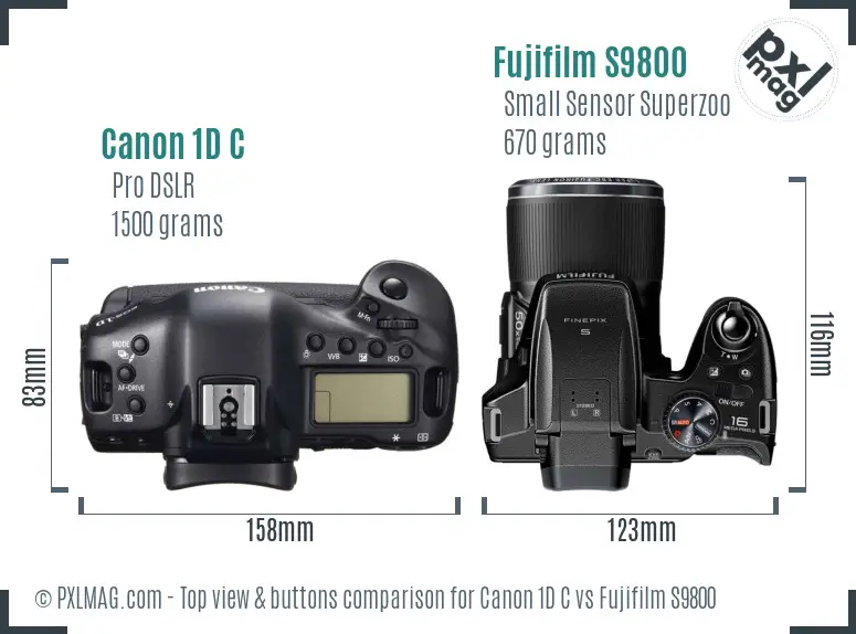 Canon 1D C vs Fujifilm S9800 top view buttons comparison