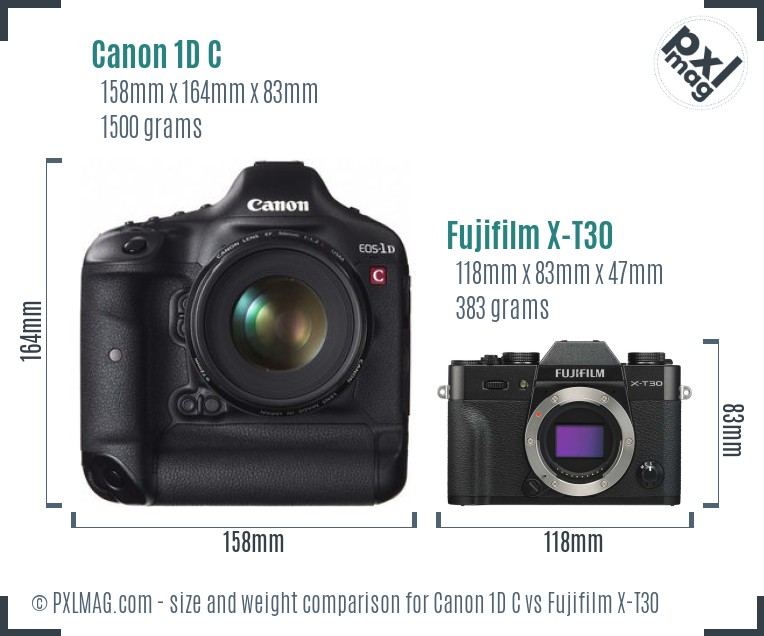 Canon 1D C vs Fujifilm X-T30 size comparison