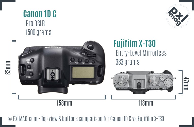 Canon 1D C vs Fujifilm X-T30 top view buttons comparison