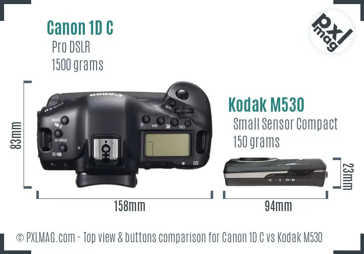 Canon 1D C vs Kodak M530 top view buttons comparison