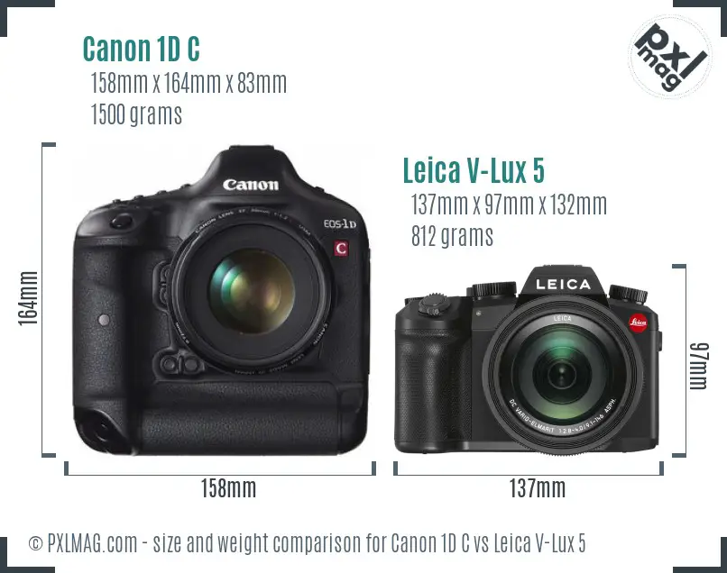 Canon 1D C vs Leica V-Lux 5 size comparison
