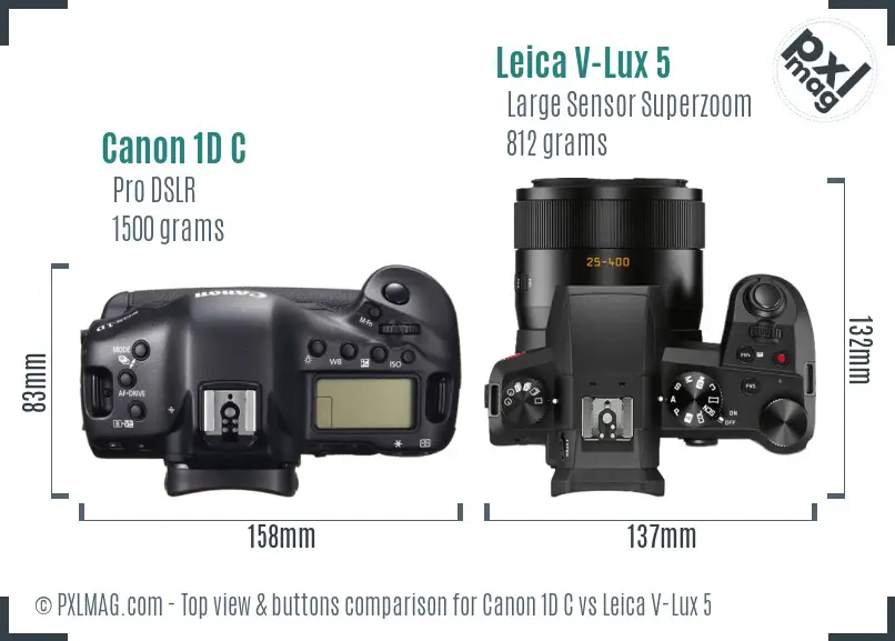Canon 1D C vs Leica V-Lux 5 top view buttons comparison