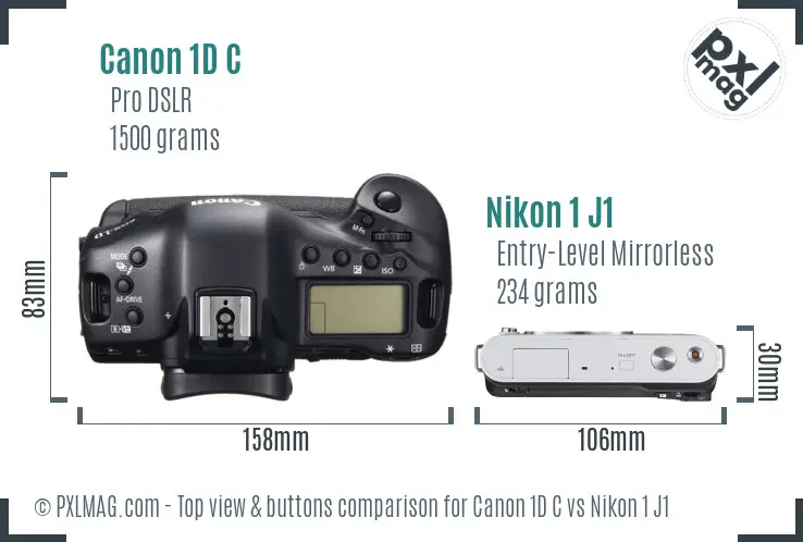 Canon 1D C vs Nikon 1 J1 top view buttons comparison