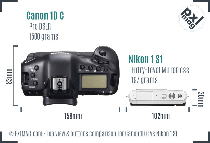 Canon 1D C vs Nikon 1 S1 top view buttons comparison