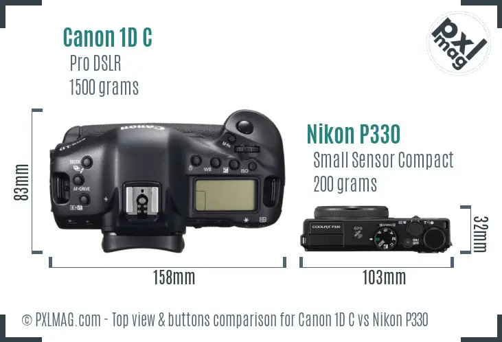 Canon 1D C vs Nikon P330 top view buttons comparison