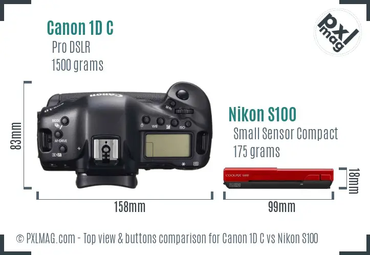 Canon 1D C vs Nikon S100 top view buttons comparison