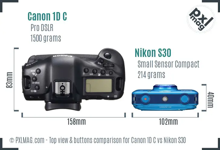 Canon 1D C vs Nikon S30 top view buttons comparison Canon 1D C vs Nikon S30 top view buttons comparison