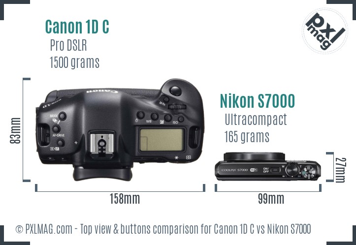 Canon 1D C vs Nikon S7000 top view buttons comparison
