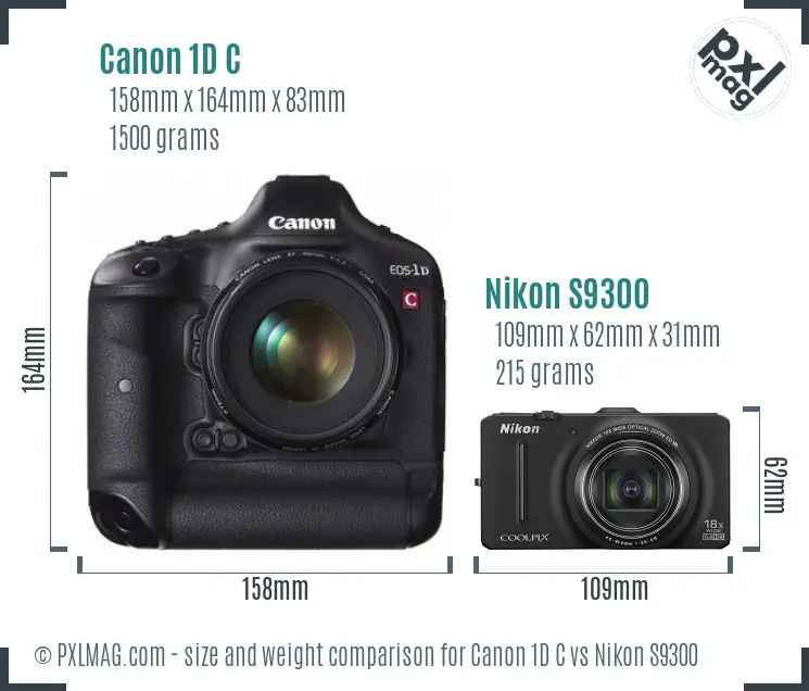 Canon 1D C vs Nikon S9300 size comparison