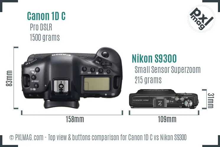 Canon 1D C vs Nikon S9300 top view buttons comparison