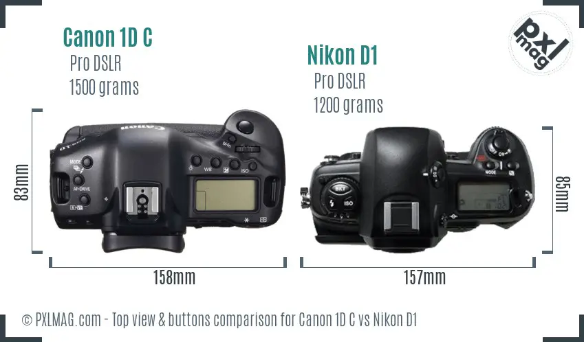 Canon 1D C vs Nikon D1 top view buttons comparison