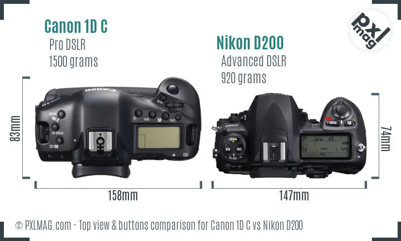 Canon 1D C vs Nikon D200 top view buttons comparison Canon 1D C vs Nikon D200 top view buttons comparison