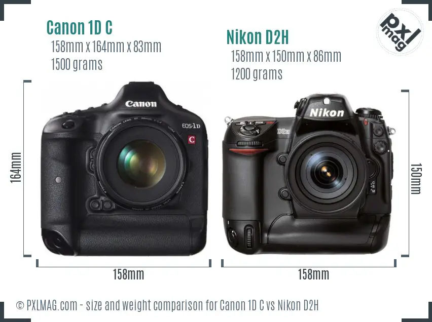 Canon 1D C vs Nikon D2H size comparison