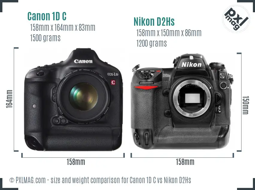 Canon 1D C vs Nikon D2Hs size comparison