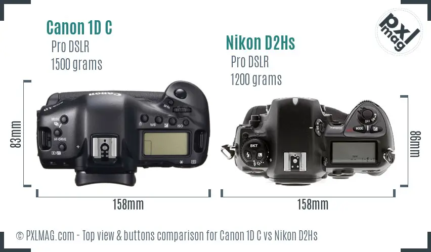 Canon 1D C vs Nikon D2Hs top view buttons comparison